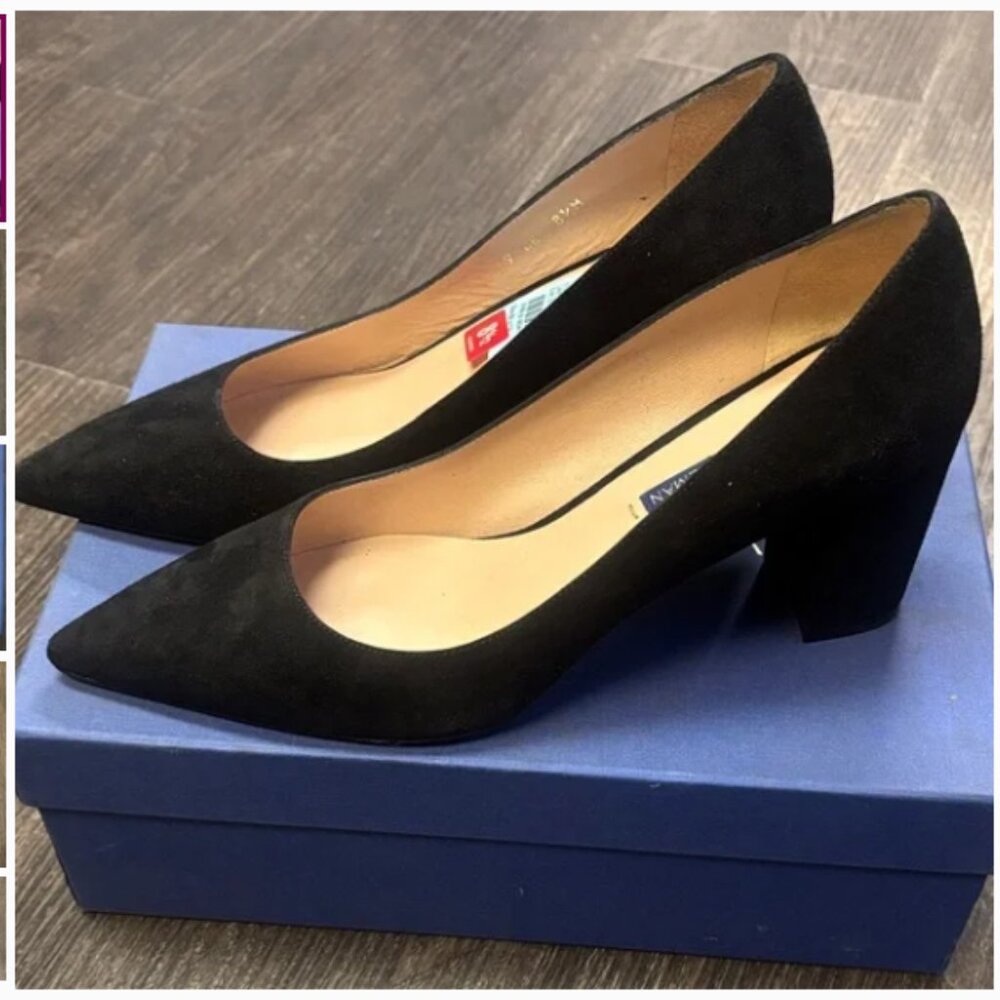 Stuart Weitzman Laney 75 Black Suede Block Heels size 7
